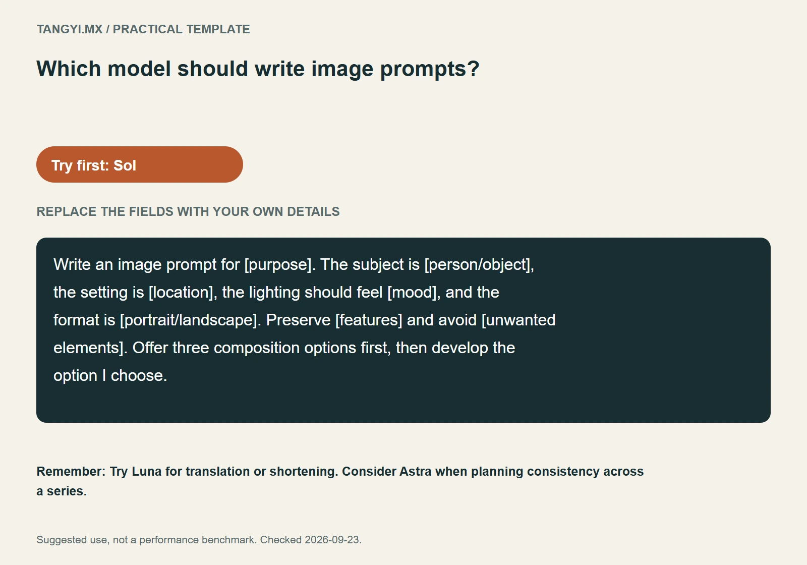 Image prompt template: subject, setting and composition