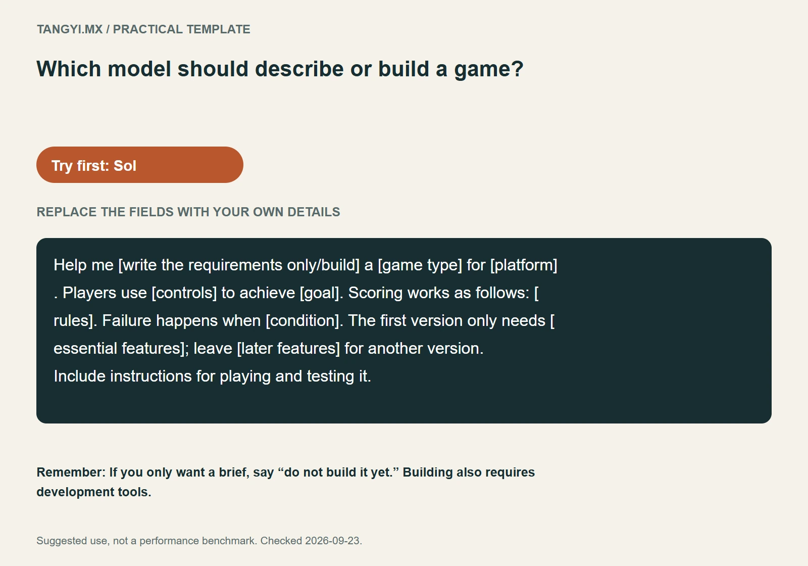 Game template: controls, scoring and ending conditions