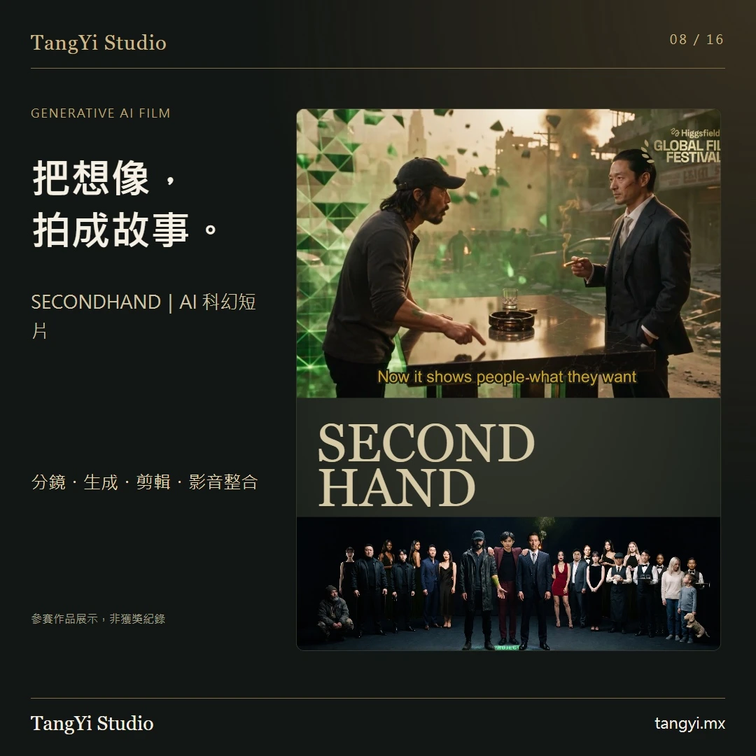 《SECONDHAND》:AI 科幻短片創作案例;參賽不等於獲獎。